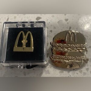 McDonald's Gold Arch 1 year service pin and Burger Pin Set